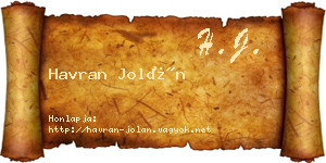 Havran Jolán névjegykártya